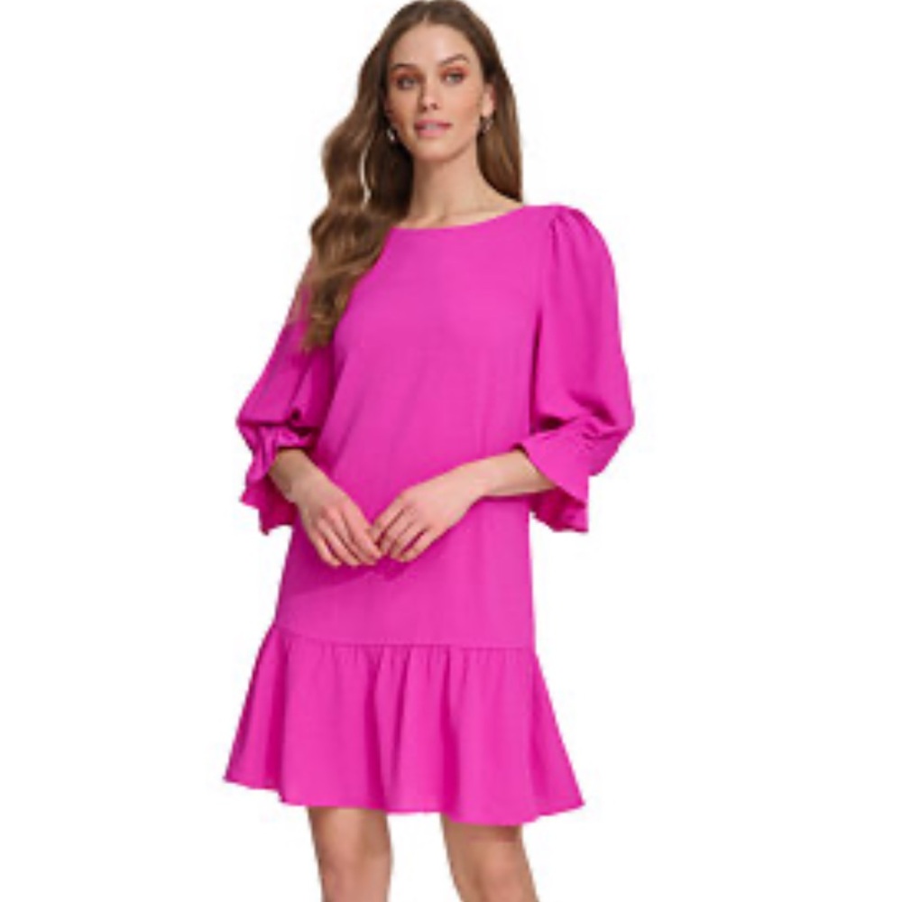 DKNY Fuchsia Mini Dress with Balloon Sleeves